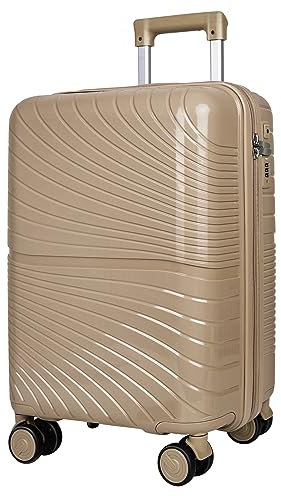 Asge Hartschalen-Koffer & Trolleys Handgepäck Koffer 4 Rollen Reisekoffer TSA Zahlenschloss Teleskopgriff, 20” Rollkoffer (Reis Gold, M)