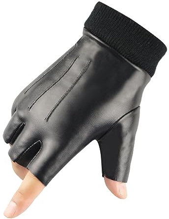 Long Keeper Fingerlose Handschuhe Leder Herren Winter Handschuhe Halbfinger Kunstleder Fäustlinge Fingerlos für Fahren Radfahren Motorrad