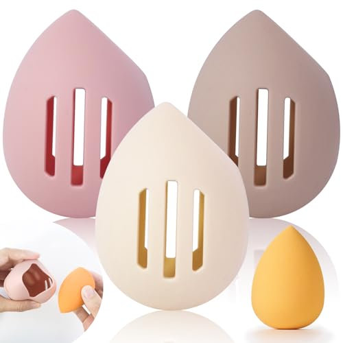 Furuising 3 Stück Make Up Schwamm Halter, Silikon Beauty Blender Halter, Wiederverwendbar Beautyblender Aufbewahrung Makeup Sponge Case Reisetasche Behälter Schwammhalter für Reisen