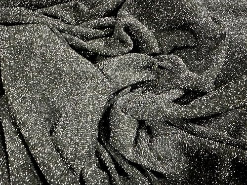 Metallischer Stretch-Stoff, Single-Jersey, Meterware, Lurex Sparkle, Grau und Silber