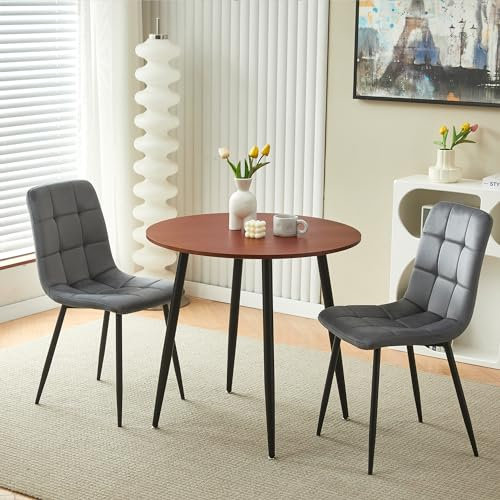 Homcasa Esstisch mit 2 Stühlen Essgruppen Rund Esstisch Retro Design Küchentisch Stuhl aus Samt für Wohnzimmer Esszimmer Wohnzimmer Büro (Dunkelgrau)