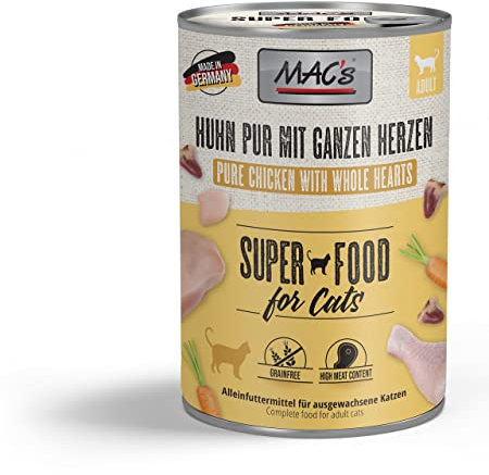 Mac's Cat Premium Nassfutter für Katzen, 6 x 400 g (reines Huhn mit ganzen Herzen)