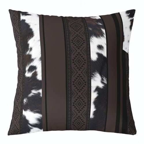 richhome Kuhfell Kissenbezug für Jugendliche, Bauernhaus Tiere Kuhfell Wurf Kissenbezug 50x50 Einzelpack, Tribal Geometrische Streifen Zimmer Kissenbezug für Couch und Bett Kissen