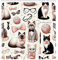 ABAKUHAUS Katze Duschvorhang, Muster von lustigen Nerd Kätzchen mit Brillen und Fliegen Pastell Illustration, Stoffliches Gewebe mit Haken, 175 x 200 cm, Blasses Rosa Dunkles Taupe