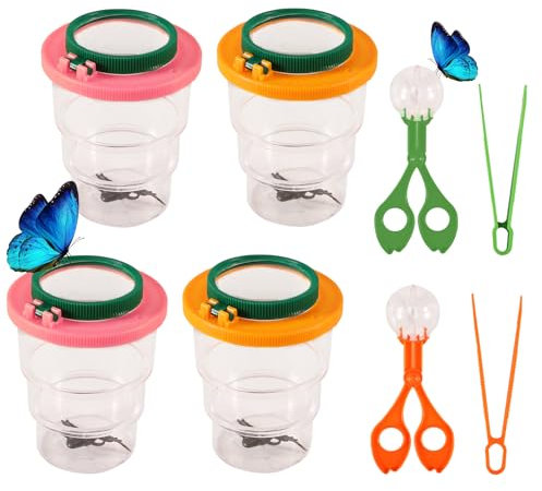 Becherlupe, 4 Stück Becherlupen Kinder, Insektenbeobachter Set, Insektendose Mit Lupe，Becherlupe, Mikroskop, Camping, Naturerkundung Und Abenteuer Geschenk FüR Kinder