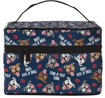 Kiss A Bull Cute Pit Bull Dog Lips Love Valentines, Make-up-Tasche, Kosmetiktasche, tragbare Reise-Kulturtasche, Federmäppchen