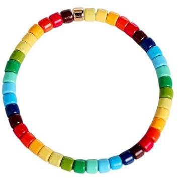 Fajewellery Regenbogen Emaille Perlen Armband, Bunte Quadrat Perlen Armreif für Damen & Jugendliche, Einfaches Design, Perfekt für Alltag & Festival