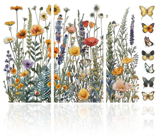 GLOBLELAND 3 Stück Wildblumen Möbeltransfer 6x12 Zoll Schmetterlinge Und Blumen Rub On Transfer Selbstklebende Wandtattoos Für Schlafzimmer Wohnzimmer Schreibtisch Tischdekoration