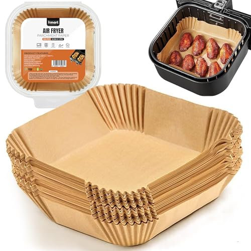 K-MART Air Fryer Liners Disposable, 6.3 Inch 100pcs Square, Non-Stick, Heat Resistant, Food Grade Parchment Paper, Compatible with Russell Hobbs, Tower, COSORI, Ninja, Philips (6.3 Inch 100pcs Square)