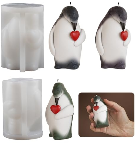 Pinguin-Form in Herzform für Seife und Kerzen, Silikon, 3D-Formen für Süßigkeiten und Heimdekoration, Harzguss und Herstellung von Formen