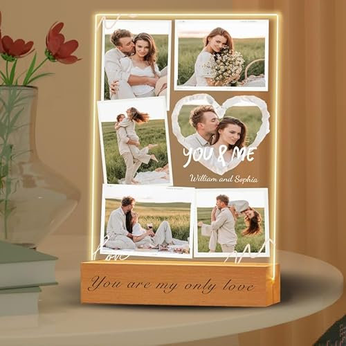 Transparent Gift Personalizada Collage Fotos y Textos, Placa Personalizada, Regalos para Parejas, Novios. Regalos Personalizados con Fotos para San Valentín y Aniversario (5 tamaños: 15-40 cm)