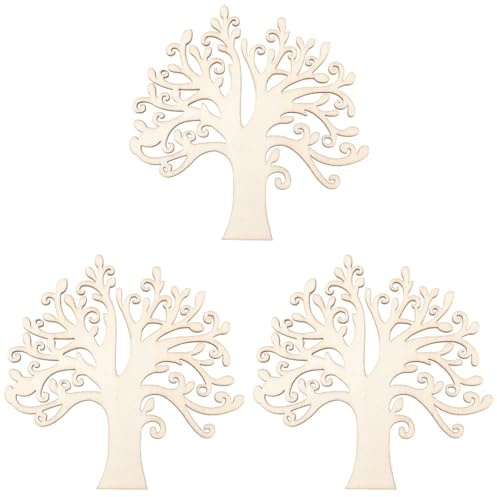 VILLCASE 30 Stück Lebensbaum Holz (12,5x12,5cm) - 3mm Dicke Holzbaum Rohlinge zum Bemalen & Basteln, Stammbaum Streudeko für Hochzeit, Scrapbooking & DIY Tischdeko