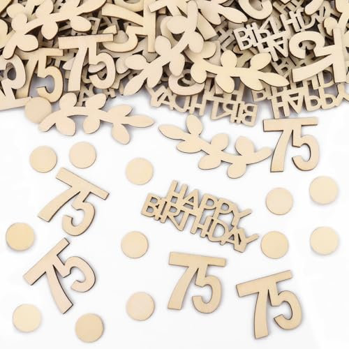 GoldRock Holz Konfetti 75 Geburtstag Deko Groß 1,5-6,5cm,Deko 75 Geburtstag Mann Frau,100 Stk Streudeko 75 Geburtstage,Tischdeko 75. Geburtstage Deko,75er Geburtstags Deko Confetti,Geburtstagsdeko 75