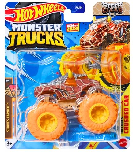 Mattel Hot Wheels Monster Trucks Collectible Toy 1:64 Scale Diecast Model Vehicle - Stripes Earned 4/4 Steer Clear - HTM57