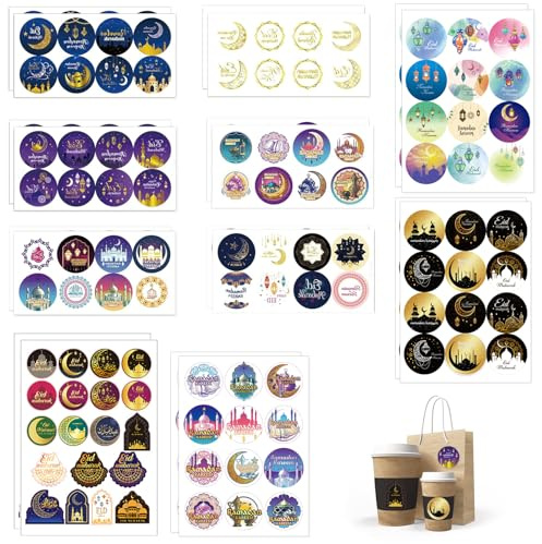 PMELCXD Ramadan Aufkleber Blatt Islamische Sticker – Einzigartige Ramadan Deko - Eid Mubarak Sticker für Eid Mubarak Box – Vielfältige Auswahl an Aufklebern