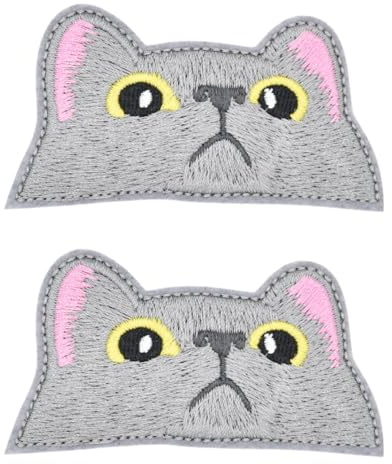 Ctctoo 2pcs Gray Cat Staring Embroidered Iron on Patches for Clothing, Sew on/Iron on Patches for Clothing, T-Shirts, Jackets, Backpacks, Jeans, Hats, Clothes Decorations