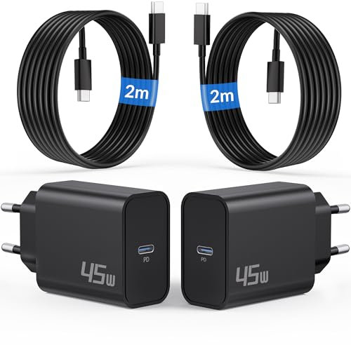 45W USB C Chargeur Rapide pour Samsung Galaxy S25 Ultra S24 S23 S22 S21 S20 FE 5G, A55 A54 A53 A52, Note 20 10, Original Tab S8 S9, USB-C Prise Chargeur Adaptateur Secteur + 2M Type C Câble 2 Pack