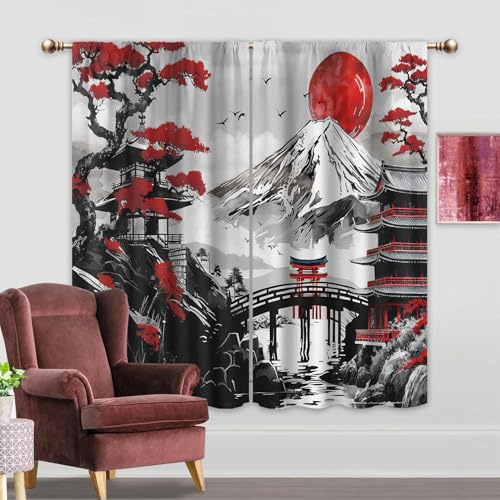 Mitpok Japanische Anime-Vorhänge mit Kirschblütenmotiv, für Wohnzimmer, Schlafzimmer
