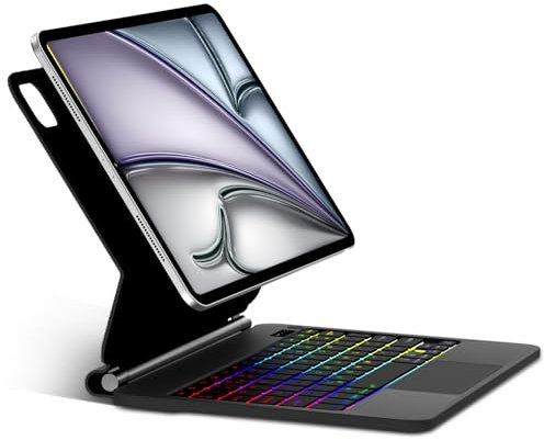 SENGBIRCH Magic Keyboard for iPad Air 11 inch (M3 2025/M2 2024) - UK Layout 7 Colors Backlit Touchpad Bluetooth Keyboard, Floating Magnetic Design Keyboard Case for iPad Pro 11 4/3/2/1, Black