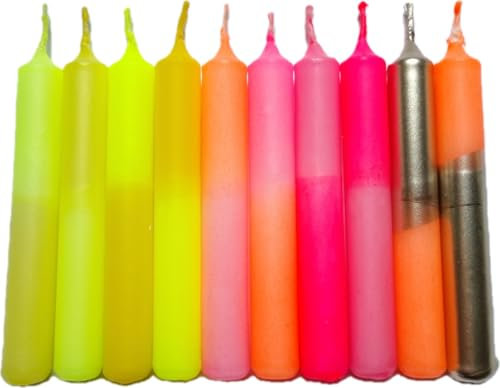10er Set GLOWYBOX Geburtstagskerzen für Kerzenring Kerzen für Kindergeburtstag bunte Kinderkerzen Geburtstagszug Minikerzen bunt Baumkerzen bunt neon dip Dye Kerzen peach sunrise