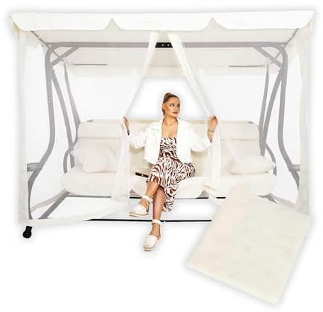SPRINGOS Moskitonetz für Gartenschaukel – Schutznetz mit Reißverschluss, 165 cm hoch, 680 cm Umfang – Universelle Mückenschutz-Abdeckung für Hollywoodschaukel, Polyester, Ecru