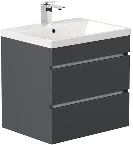 Lomadox Waschtisch 60 cm grau mit 2 Schubladen