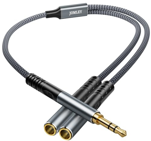 JOMLEY 3.5mm Headphone Splitter Cable 1 Male to 2 Female Adapter, 0.5 m | Hi-Fi Audio Splitter Cable with 24K Gold-Plated Connector, Nylon Braided Cord for Smartphone/Tablet/Laptop