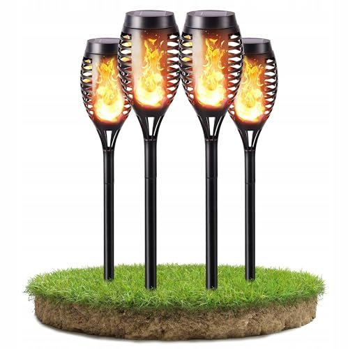 SMART LED Solarleuchten für Außen Garten 4 Stück Solar Fackel Gartenfackeln mit Realistischem Flammeneffekt, IP44 Wasserdicht Solarlampe für Halloween Außen, Hinterhöfe, Gärten, Rasen Beleuchtung