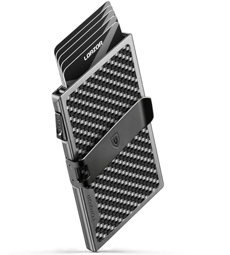 LORZOR Porte Carte Homme Fibre Carbone Militaire, Portefeuille et Porte-Carte avec Porte-Billets Amovible, Porte Carte RFID, Portefeuille Homme Petit Minimaliste, Porte-Monnaie Aluminium Aéro, Cadeau