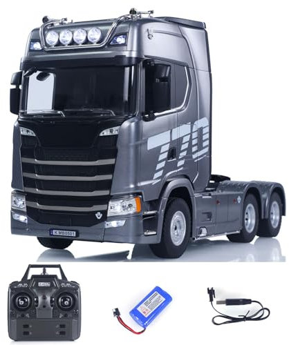 wheelfun 770S Plastique 1/18 RC Tracteur Camion Modèle RTR Batterie 7,4 V Radio 19CH Lumière Effets Sonores Télécommande Modèle Camion Voiture (Gris)