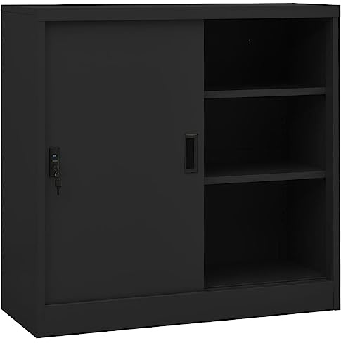 Qnhdfrt Stahl Aktenschrank mit Schiebetür Anthrazit 90x40x90 cm Organizer Aufbewahrungsschrank für Dokumente und Ordner