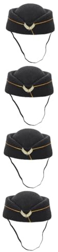 BESPORTBLE 4 Stück Stewardess Hut Schwarz Pillbox Stil Air Hostess Mütze Cosplay Uniform Zubehör Damen Kostüm Bühnenauftritt