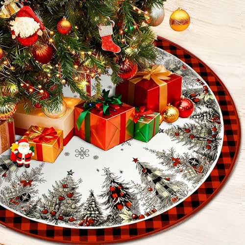 Weihnachtsbaum Decke, Dwafill 120CM Diameter Weihnachtsbaumdecke Rund, Weihnachtsbaum Deko, Tannenbaum Teppich, Innendekoration, Weihnachtsbaumrock (Rote Bäume)
