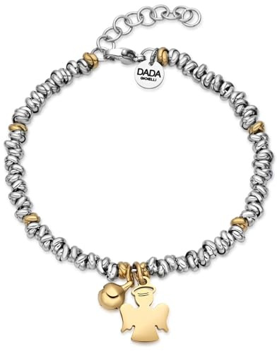 Dada Gioielli Bracciale Donna Anelli Intrecciati Nodino Acciaio Inox | Quadrifoglio Angelo Custode Cuore Amore Albero della Vita, Con Campanella, 17+3 cm