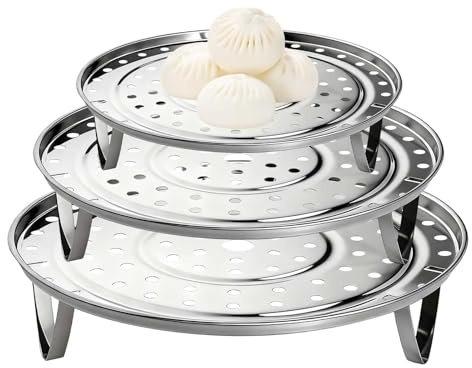 Pozuauoa 3 Pcs Round Steamer Rack Set, Stainless Steel, 3 Sizes (18/20/22cm), Yellow, Synthetic, Round, Stackable Dumpling Steaming Rack Accessories