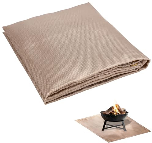 Sinbana Universal Fire Pit Mat, 37.8x39.4 Inch/100x93cm Fireproof Fireplace Floor Protector Pad Heat Resistant Rug Grill Mat for Wood Deck Grass Patio Lawn BBQ (Light Tan)