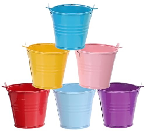 Gadpiparty Cubo Pequeño de Hojalata para Cubo Metálico para Fiestas Colores Candy y Jardinería Set de 6 Unidades 56X56X4 CM Rosa Amarillo Azul Claro Azul Lago Rojo y Morado