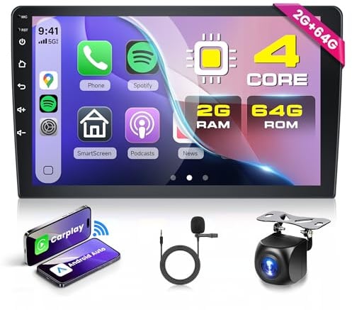 Rimoody 2G+64G Autoradio 2 Din Android Wireless Carplay Android Auto, 9 Zoll Touchscreen 2 Din Radio Auto mit Navi GPS Mirror Link Bluetooth FM/RDS Radio WiFi USB+ Rückfahrkamera