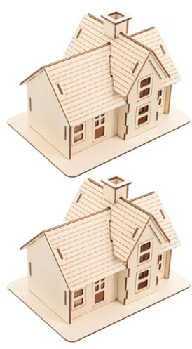 Abaodam 2 Satz Holzhaus Puzzle für Erwachsene und Kinder Selbstgemacht 3D Miniaturvilla Bemalbares Denkspiel und Miniaturhaus Modellbausatz für Wohnraumdekoration