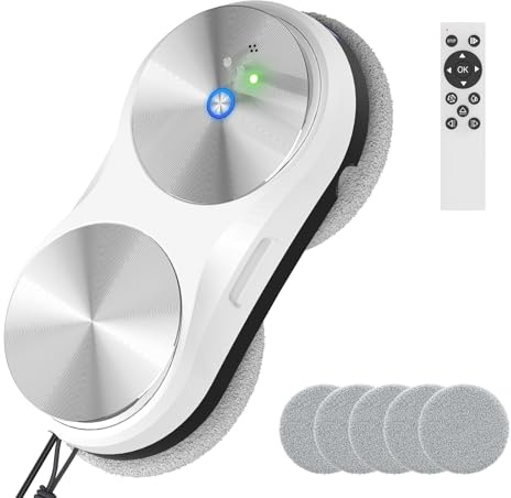 Kouamor Robot Lavavetri Elettrico con Telecomando, Cavo di Sicurezza e Serbatoio 80ml, Aspirazione Potente 5600Pa, 3 Modalità di Pulizia per Finestre Interne/Esterne, Pulizia Casa