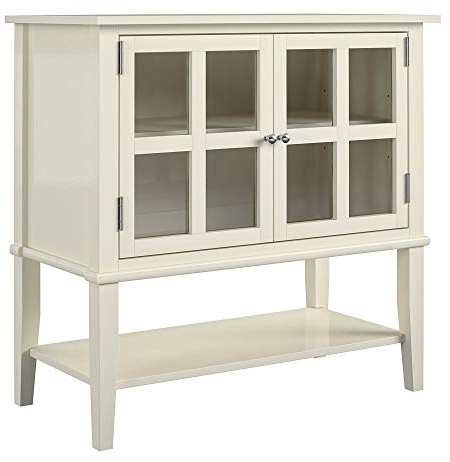 Franklin Schrank Weiß, 80 x 40 x 78 cm, Vitrinenschrank mit 2 Glastüren, verstellbarem Einlegeboden und Ablagefach, MDF Sideboard für Wohnzimmer, Esszimmer und Flur