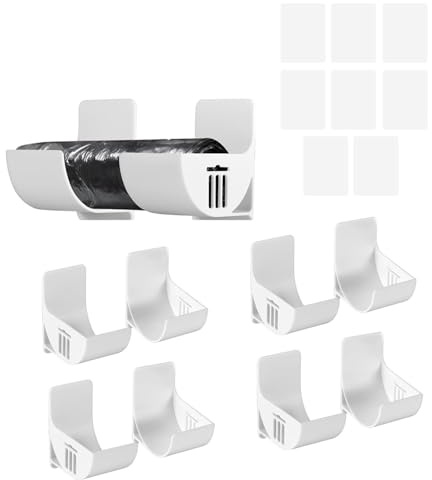 4 Pairs Bin Bag Holder, Self-Adhesive Wall Mounted Cupboard Door Storage, No Punching Bin Bags Dispenser, Plastic Bag Holder for Cling Film and Tin Foil, Organiser for Kitchen Bathroom Toilet (White)