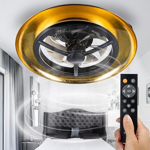 Proventa Deckenventilator 55cm mit Licht und Fernbedienung Gold Ring - 4300lm LED Deckenleuchte Dimmbar 1800K-4000K - Leiser Ventilator Wohnzimmer Schlafzimmer Sommer Winter