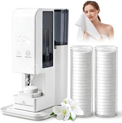Clickovia Hot Face Towel Dispenser with 40 Compressed Towels, Auto Compressed Towels Warmer Heater Machine, 5s Instant Heat 55 °C/130°F, 500ML Water Tank, Smart Wet Towel Steamer For Spa Home Salon