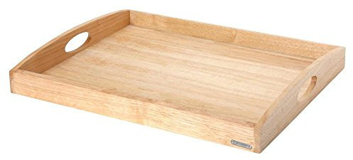 Continenta Tablett aus Gummibaumholz, Frühstückstablett, Holz-Serviertablett, Servierbrett, rechteckig, Größe: 54 x 42 x 5 cm