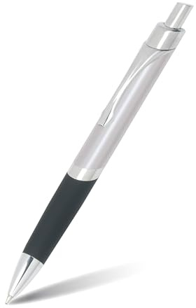 Online ballpoint pen Sporty Silver, noble biro, retractable ball pen made of aluminum, replaceable refill, blue writing color