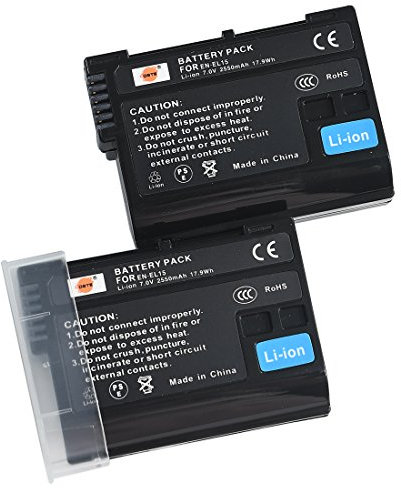 DSTE 2-Pacco Ricambio Batteria Compatibile per Nikon EN-EL15 1 V1 Z6 Z7 D600 D610 D750 D800 D800E D810A D850 D7000 D7100 D7200 D7500