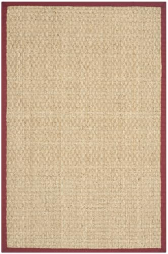 SAFAVIEH Area Rug 2x3 - Natural Fiber Collection - Natural & Red, Seagrass, Basketweave Pattern with Border (NF114D)