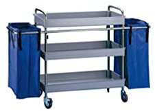 Jofel - AL50150, Carro Camarera Metálico, 3 Bandejas Grandes Y 2 Bolsas Laterales, Totalmente Desmontable, Para Horeca, Hoteles, Geriátricos, Residencias, Hospitales, Clínicas