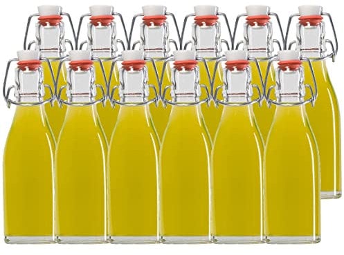 hocz 10er Set Bügelflaschen Bügelflasche Glasflaschen 200ml mit Bügelverschluss zum Selbstbefüllen Bügelflasche Smoothie